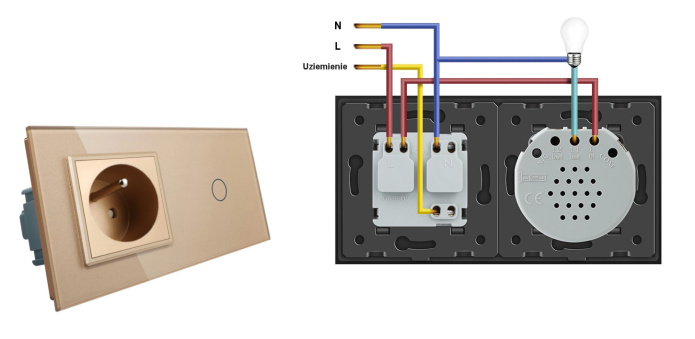 Gniazdo z bolcem + włącznik pojedynczy w jednym panelu 701GFR Szampański